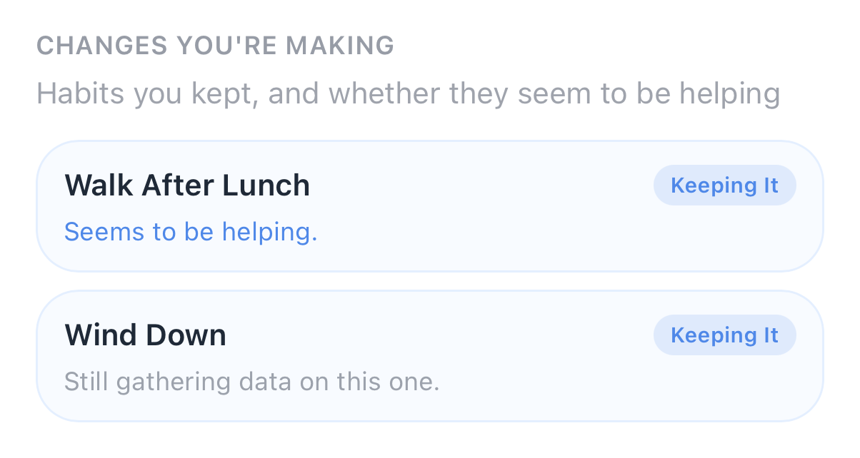 Habits you kept, and whether they seem to be helping